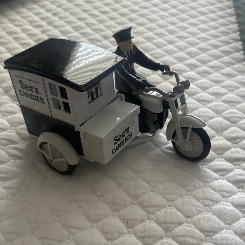 New in box See's Candies metal Motorcycle Figurine